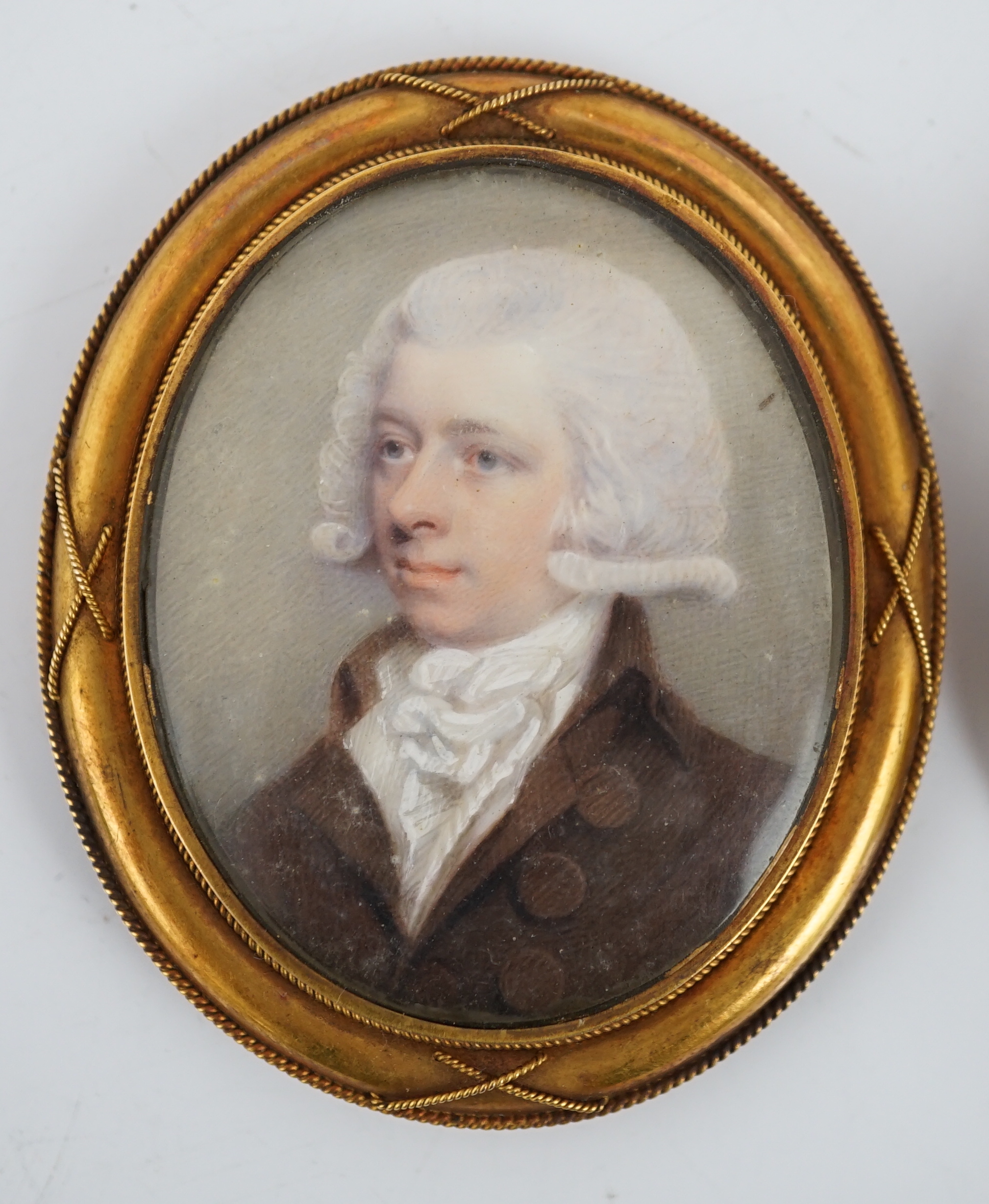 English School circa 1800, Portrait miniatures of John and Elizabeth Brome, oil on ivory (2), 4.6 x 3.8cm. & 3 x 2.3cm. CITES Submission reference 8CK25C1N